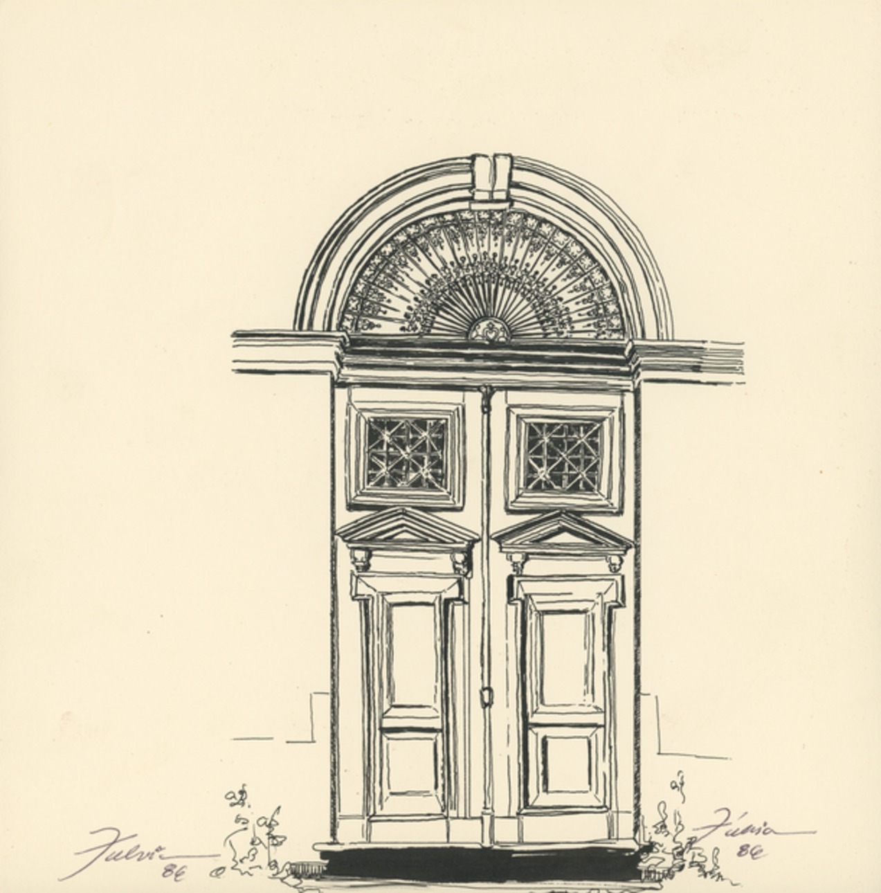 Imagem de referência de Porta lateral da Catedral – Rua 13 de Maio, descrito nos dados abertos como desenho de Fúlvia Gonçalves (FG 38)