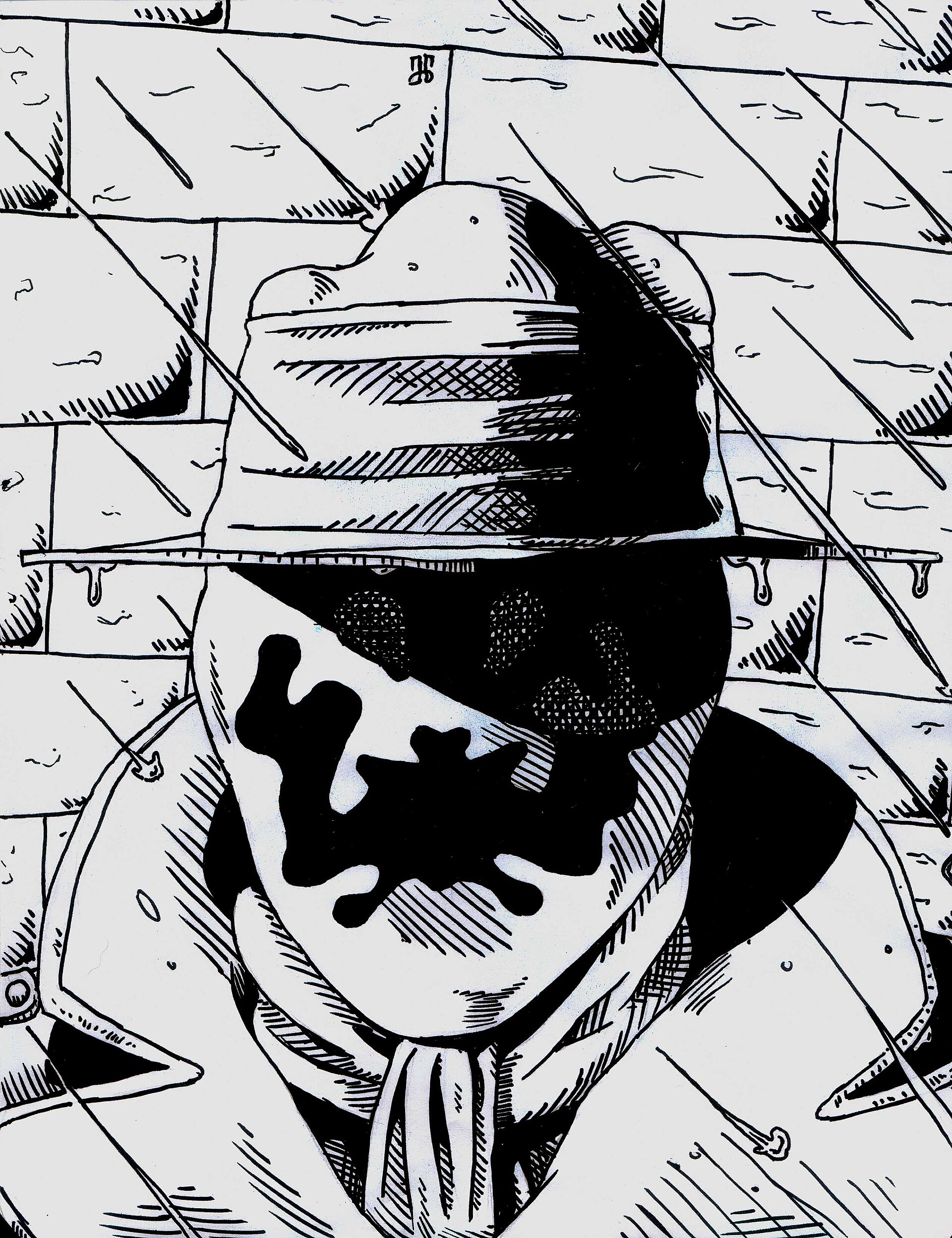 Imagem de referência de Rorschach, descrito nos dados abertos como personagem fictício da série Watchmen
