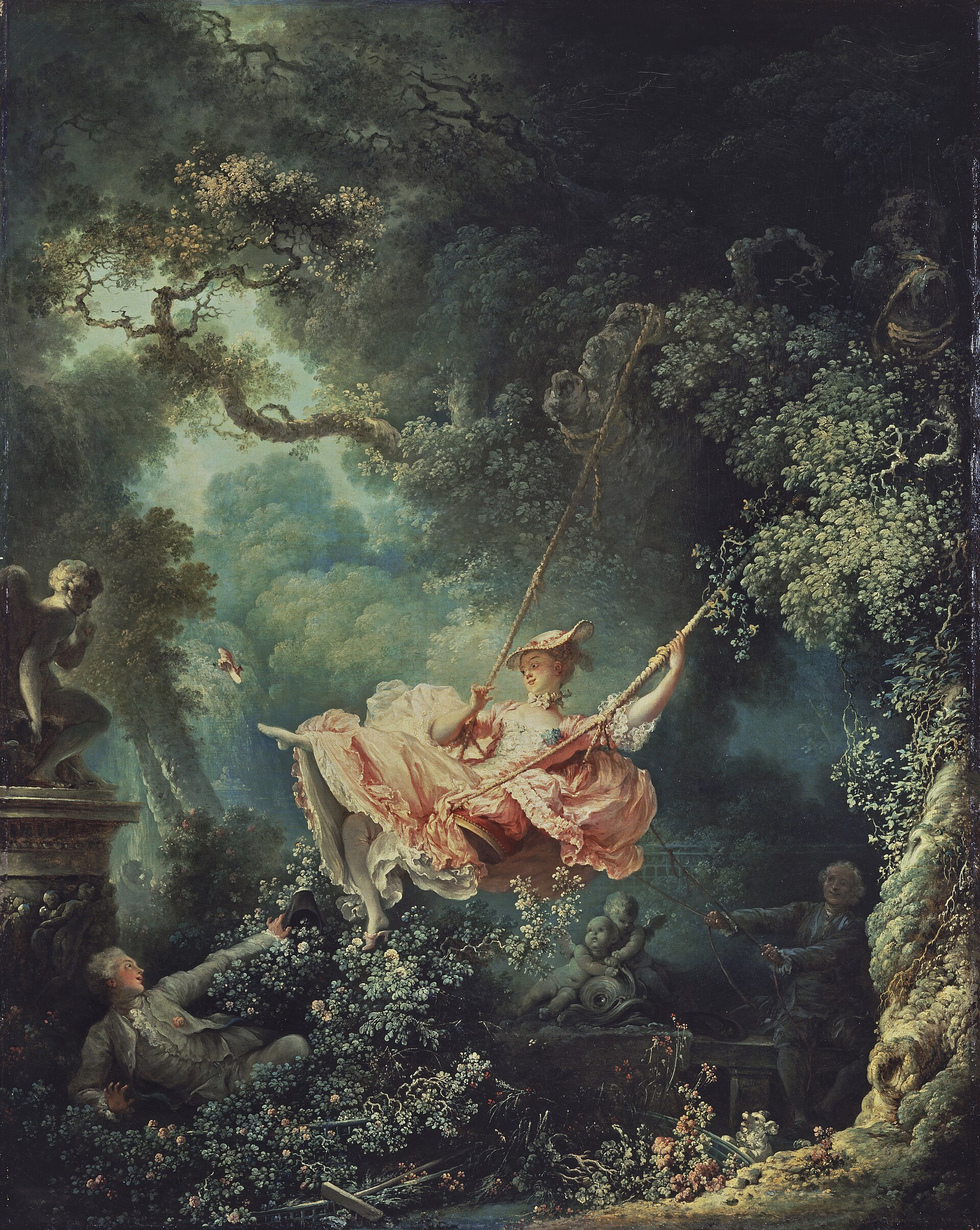 Imagem de referência de Os Acidentes Felizes do Balanço, descrito nos dados abertos como pintura a óleo sobre tela, de Jean-Honoré Fragonard