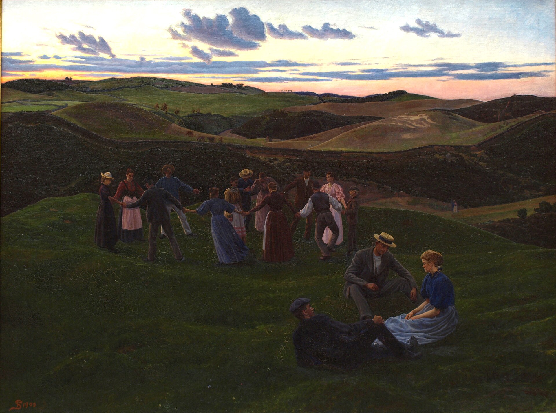 Imagem de referência de Jogo ao entardecer em Svanninge Hills, descrito nos dados abertos como pintura de Fritz Syberg