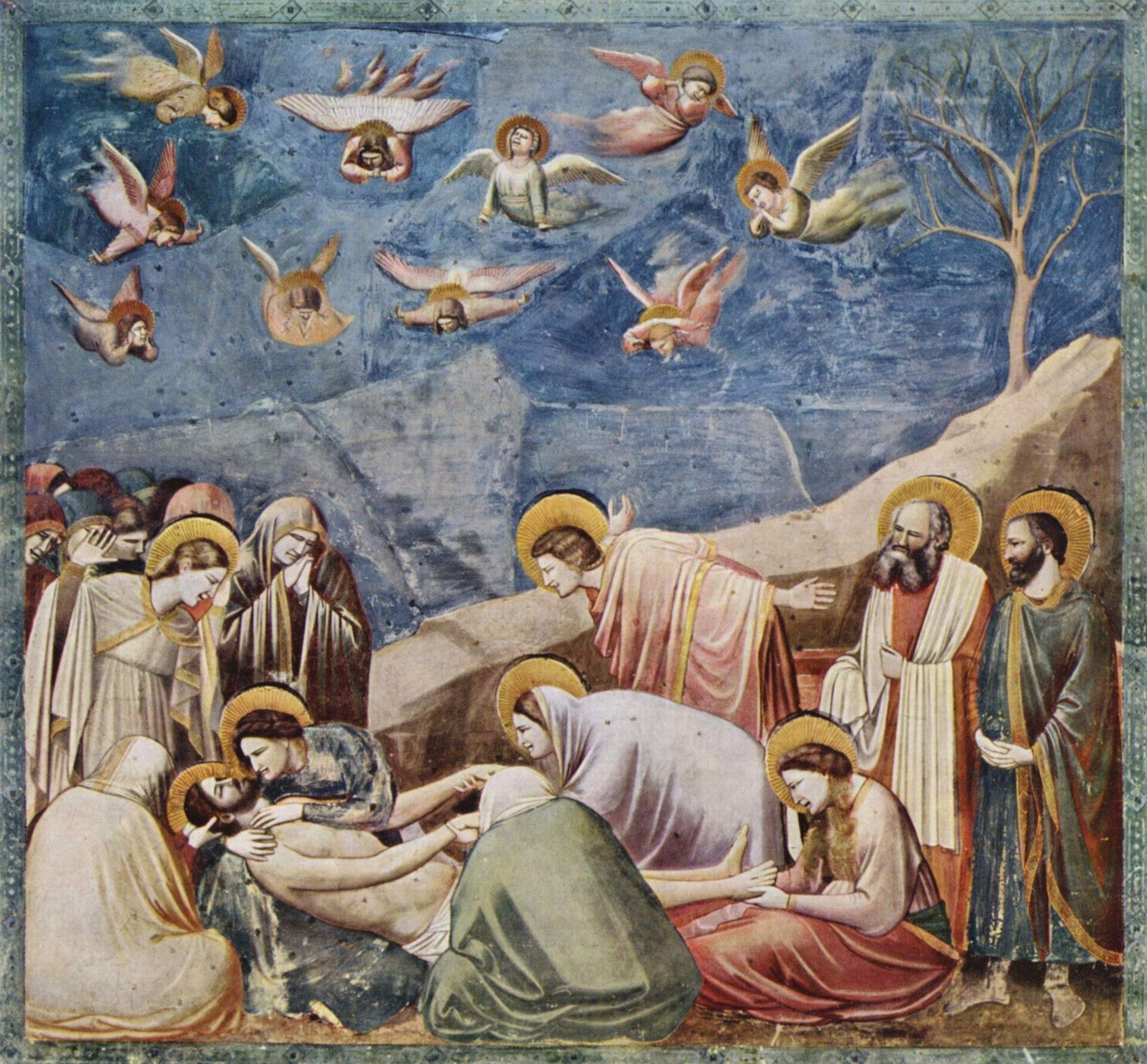 Imagem de referência de A lamentação sobre o Cristo morto, descrito nos dados abertos como pintura de Hans Memling
