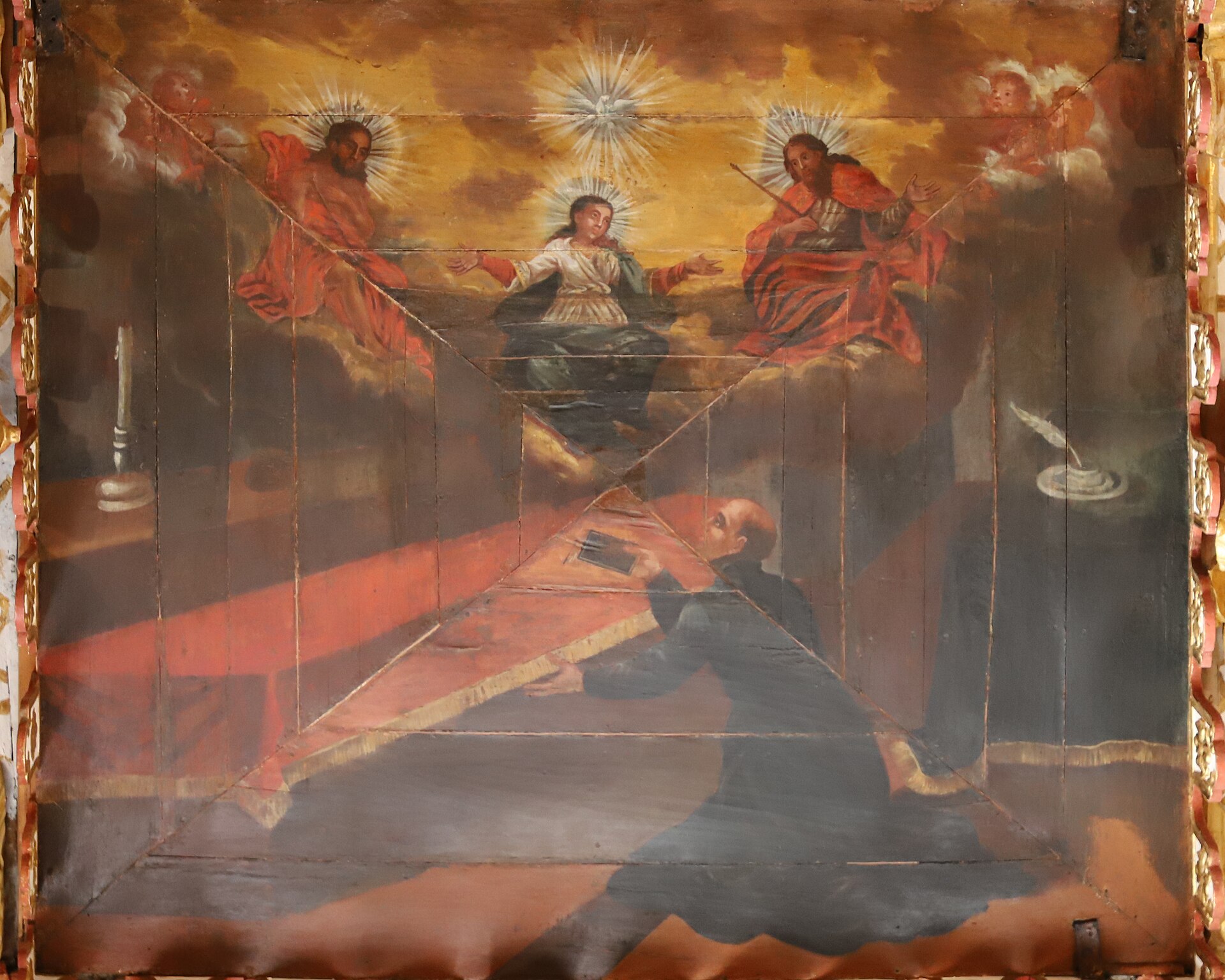Imagem de referência de Inácio apresenta as Constituições da Companhia de Jesus, descrito nos dados abertos como pintura na Capela de São Francisco Xavier, Catedral Basílica de Salvador