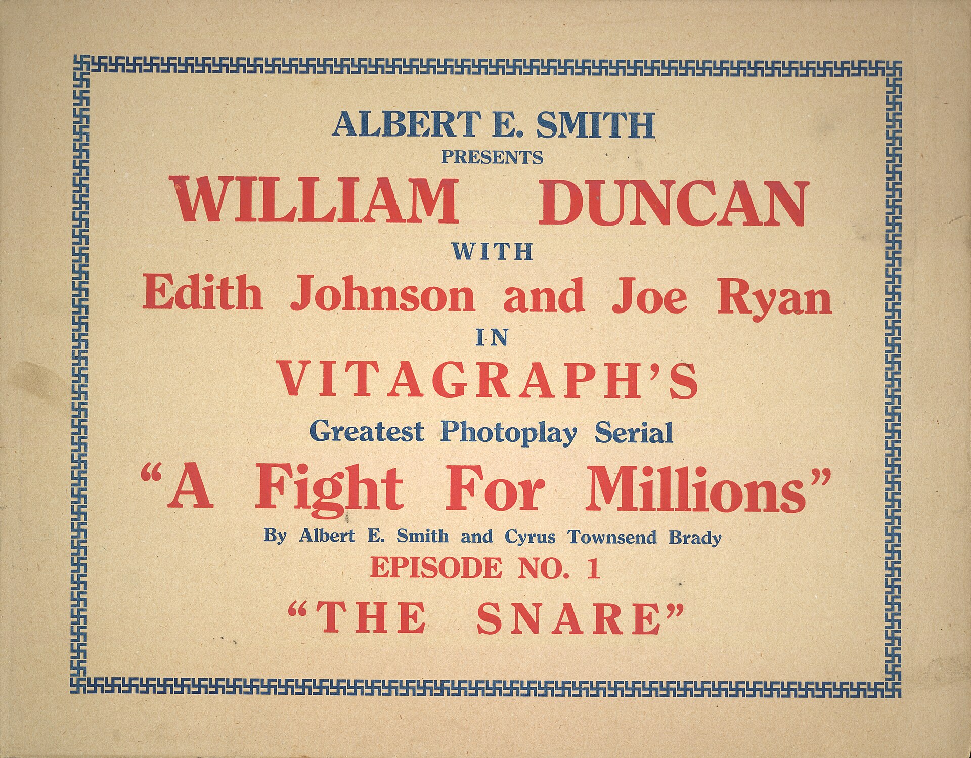 Imagem de referência de A Fight for Millions, descrito nos dados abertos como filme de 1918 dirigido por William Duncan