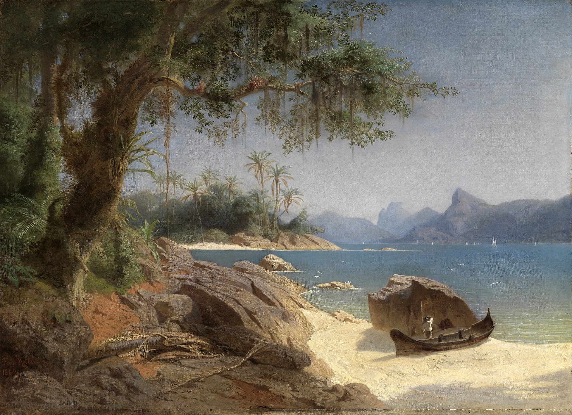 Imagem de referência de Paisagem costeira no Rio de Janeiro, descrito nos dados abertos como pintura de Ferdinand Keller