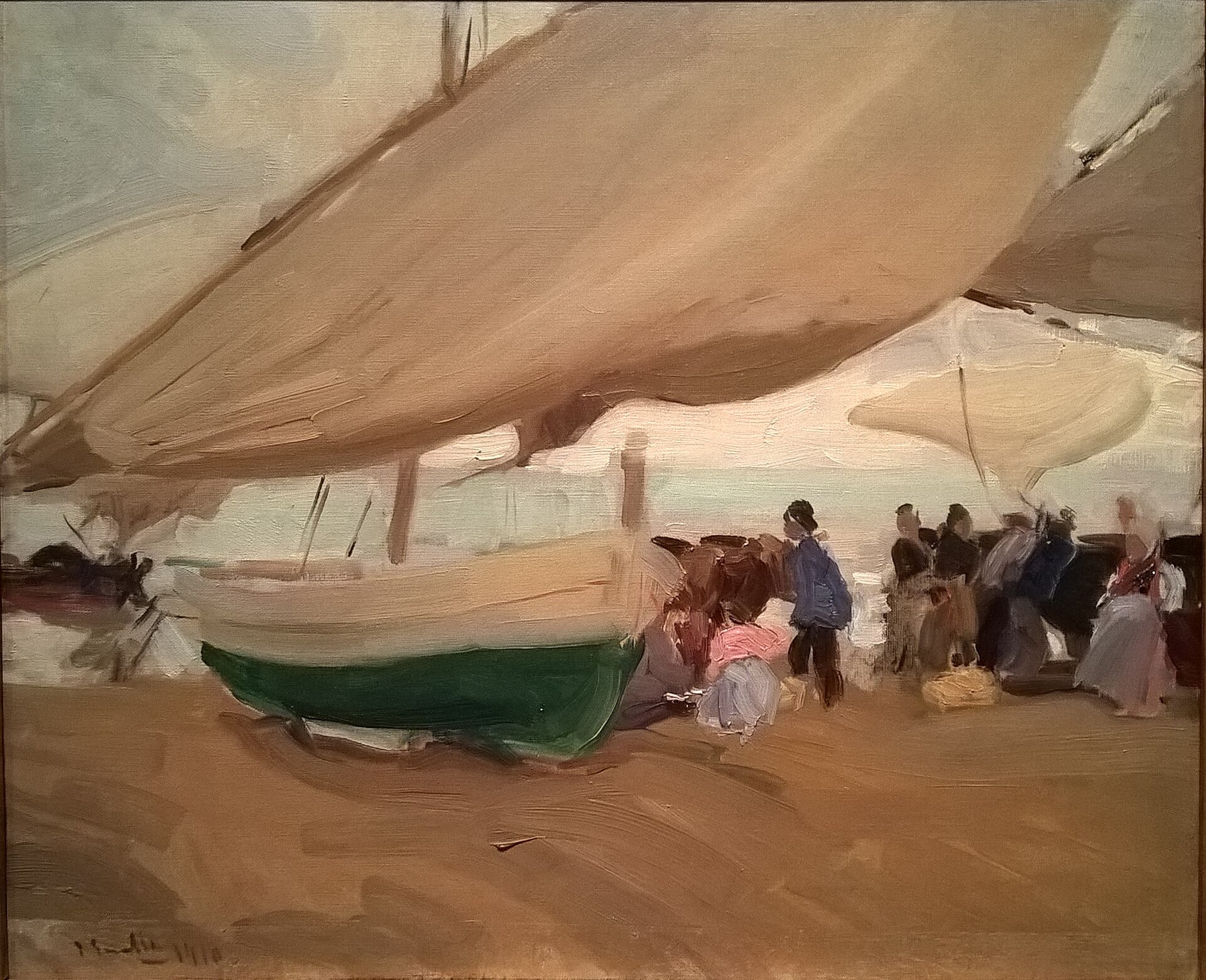 Imagem de referência de Barcos e Pescadores, Valência, descrito nos dados abertos como pintura do Joaquin Sorolla