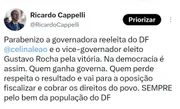 Ex-candidatos ao GDF repercutem vitória de Celina Leão