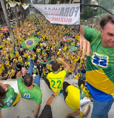 Flávio não discursou, mas dançou ao som de músicas contrárias ao PT Foto: Reprodução/Instagram/@flaviobolsonaro