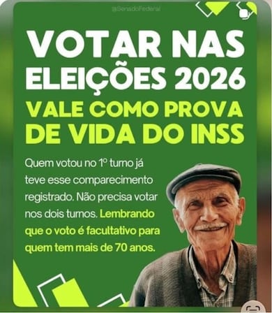 Senado posta que idosos que votaram no 1º turno não precisam votar no 2º para prova de vida do INSS e depois apaga