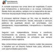 Ex-candidatos ao GDF repercutem vitória de Celina Leão