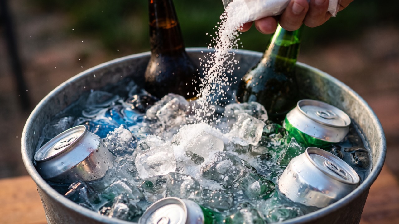 Qual é melhor para gelar bebidas mais rápido: freezer, balde com gelo ou gelo com sal? A opção mais eficiente depende da velocidade da troca de calor